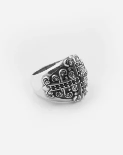 ANELLO CHEVALIER HERENCIA IN ARGENTO CON CROCE DI PIETRE NERE