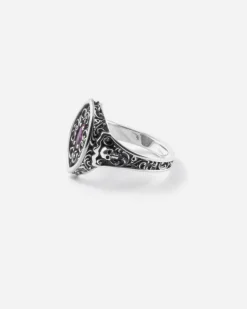 ANELLO CHEVALIER MARQUISE DECORATO BONNIE IN ARGENTO CON PIETRA ROSSA