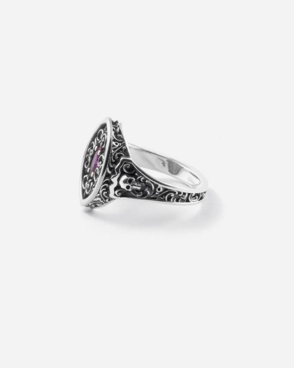 ANELLO CHEVALIER MARQUISE DECORATO BONNIE IN ARGENTO CON PIETRA ROSSA