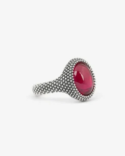 ANELLO CHEVALIER OVALE PUNTINATO CON PIETRA ROSSA