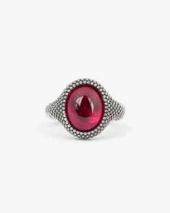 ANELLO CHEVALIER OVALE PUNTINATO CON PIETRA ROSSA