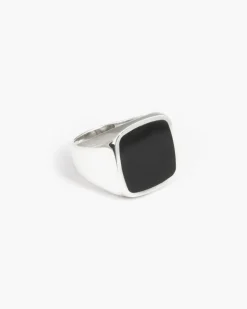 ANELLO CHEVALIER QUADRATO IN ARGENTO CON SMALTO NERO