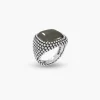 ANELLO CHEVALIER QUADRATO PUNTINATO CON PIETRA PERSONALIZZABILE