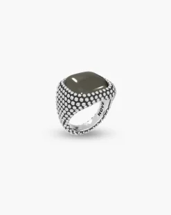 ANELLO CHEVALIER QUADRATO PUNTINATO CON PIETRA PERSONALIZZABILE