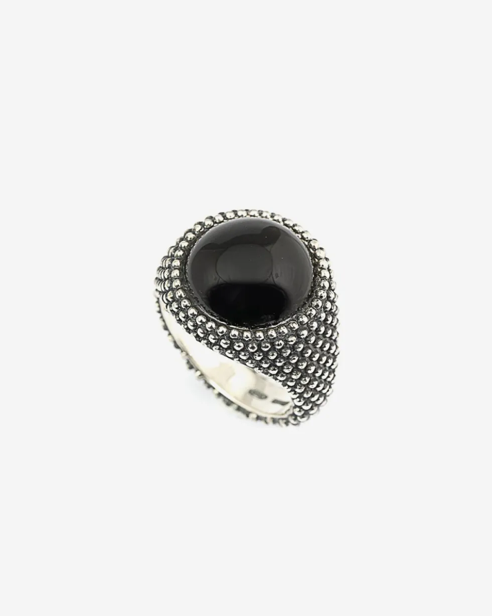 ANELLO CHEVALIER TONDO PUNTINATO CON PIETRA NERA