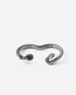 ANELLO DUE DITA SERPENTE SNAKE TWINS IN ARGENTO CON PIETRA NERA