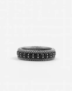 ANELLO FASCIA PUNTINATA IN ARGENTO BOLD BLACK WIND CON BRILLANTI NERI