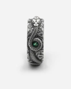 ANELLO FASCIA SERPENTE IN ARGENTO CON PIETRE VERDI