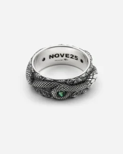 ANELLO FASCIA SERPENTE IN ARGENTO CON PIETRE VERDI