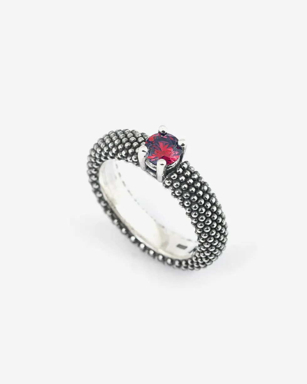 ANELLO FEDE SOLITARIO PUNTINATA CON BRILLANTE ROSSO
