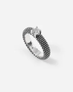 ANELLO FEDE SOLITARIO PUNTINATA IN ARGENTO CON BRILLANTE BIANCO