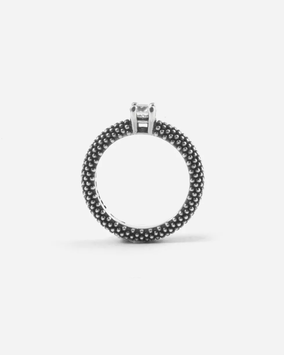 ANELLO FEDE SOLITARIO PUNTINATA IN ARGENTO CON BRILLANTE BIANCO