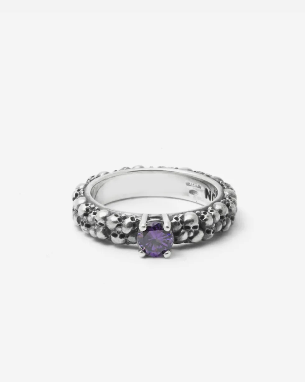 ANELLO FEDE SOLITARIO TESCHI HIDDEN GEM IN ARGENTO CON BRILLANTE VIOLA