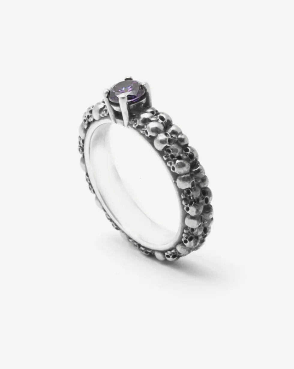 ANELLO FEDE SOLITARIO TESCHI HIDDEN GEM IN ARGENTO CON BRILLANTE VIOLA