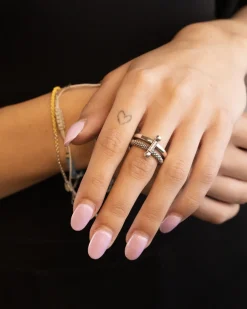 ANELLO FEDINA DOPPIA PIERCING PUNTINATA E LISCIA CON BARRETTA E PIETRA
