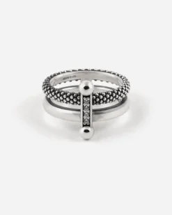 ANELLO FEDINA DOPPIA PIERCING PUNTINATA E LISCIA CON BARRETTA E PIETRA