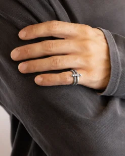 ANELLO FEDINA DOPPIA PIERCING PUNTINATA E LISCIA CON BARRETTA E PIETRA