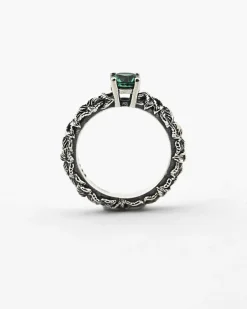 ANELLO FEDINA SOLITARIO FOGLIE CON ZIRCONIA CUBICA VERDE