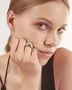 ANELLO FEDINA SOLITARIO FOGLIE CON ZIRCONIA CUBICA VERDE