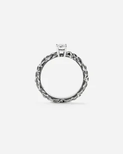 ANELLO FEDINA SOLITARIO FOGLIE IN ARGENTO CON BRILLANTE BIANCO
