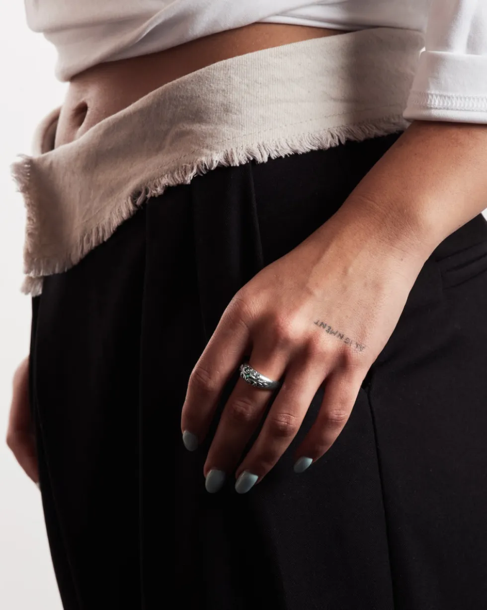 ANELLO FEDONA GOTICA SOLEDAD IN ARGENTO CON PIETRA VERDE