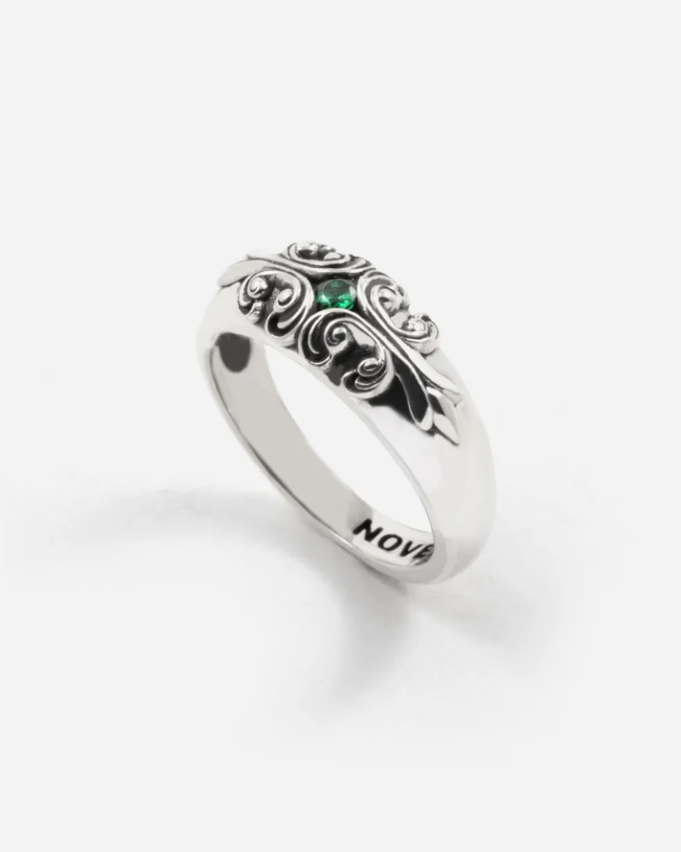ANELLO FEDONA GOTICA SOLEDAD IN ARGENTO CON PIETRA VERDE