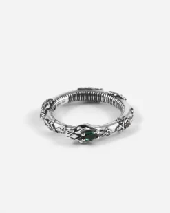 ANELLO SERPENTE UROBORO ETERNAL GREEN IN ARGENTO CON ROSE E BRILLANTI VERDI