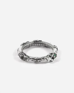 ANELLO SERPENTE UROBORO ETERNAL GREEN IN ARGENTO CON ROSE E BRILLANTI VERDI