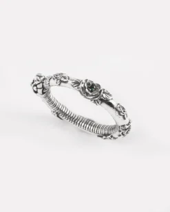 ANELLO SERPENTE UROBORO ETERNAL GREEN IN ARGENTO CON ROSE E BRILLANTI VERDI
