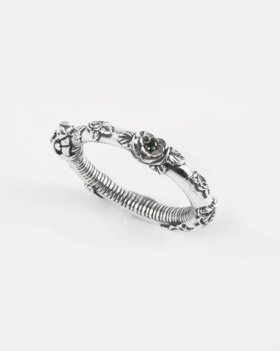ANELLO SERPENTE UROBORO ETERNAL GREEN IN ARGENTO CON ROSE E BRILLANTI VERDI
