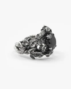 ANELLO SOLITARIO EDEN CON SERPENTI E ZIRCONIA CUBICA NERA