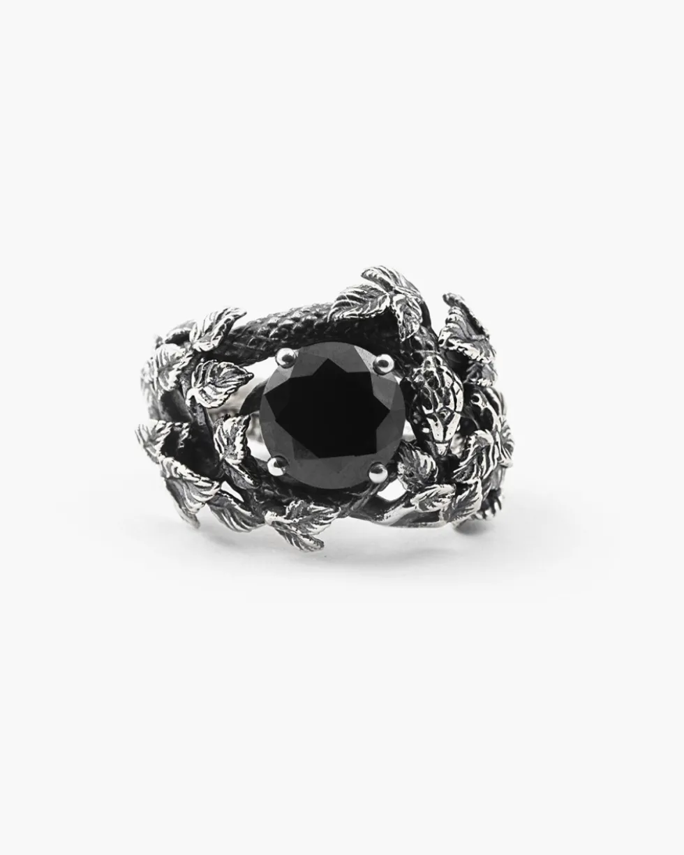 ANELLO SOLITARIO EDEN CON SERPENTI E ZIRCONIA CUBICA NERA