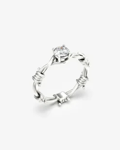 ANELLO SOLITARIO FILO SPINATO ARGENTO CON DIAMANTE