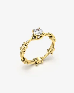 ANELLO SOLITARIO FILO SPINATO ARGENTO CON DIAMANTE