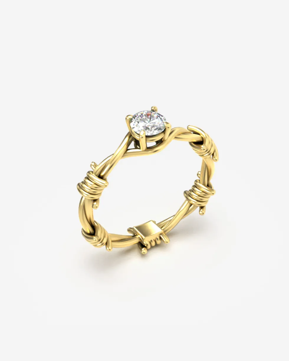 ANELLO SOLITARIO FILO SPINATO ARGENTO CON DIAMANTE