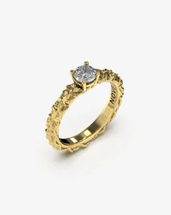 ANELLO SOLITARIO FOGLIE ARGENTO CON DIAMANTE