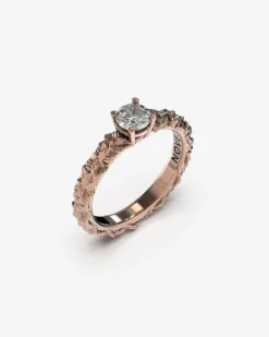 ANELLO SOLITARIO FOGLIE ARGENTO CON DIAMANTE