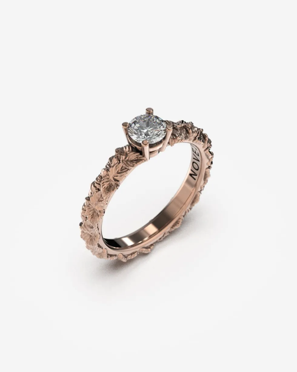 ANELLO SOLITARIO FOGLIE ARGENTO CON DIAMANTE