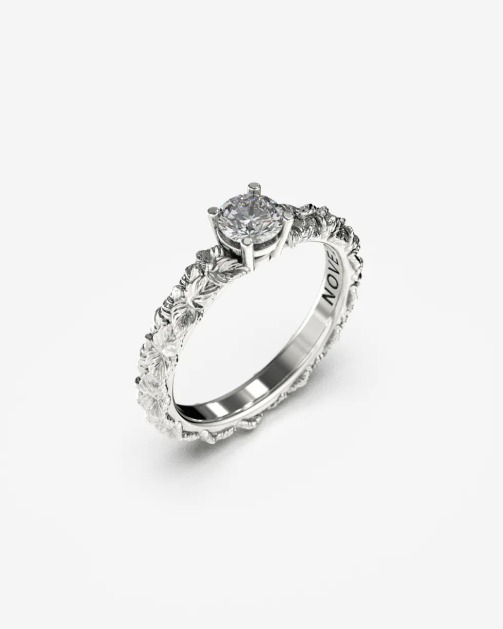 ANELLO SOLITARIO FOGLIE ORO CON DIAMANTE