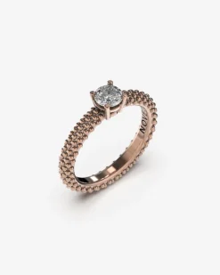 ANELLO SOLITARIO PUNTINATO ORO CON DIAMANTE