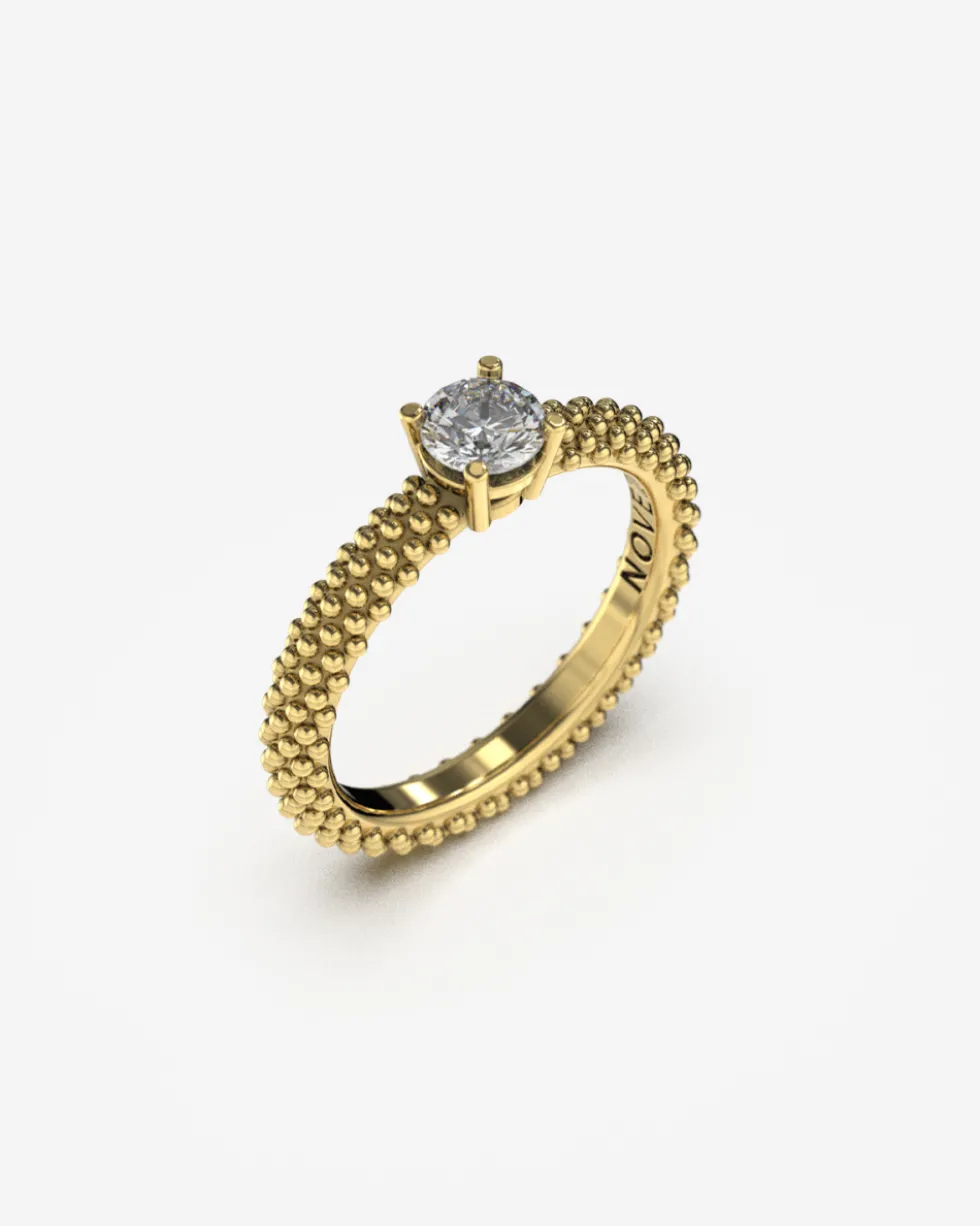 ANELLO SOLITARIO PUNTINATO ORO CON DIAMANTE