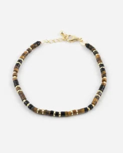 BRACCIALE CILINDRI MINI MARRONI PLACCATO ORO