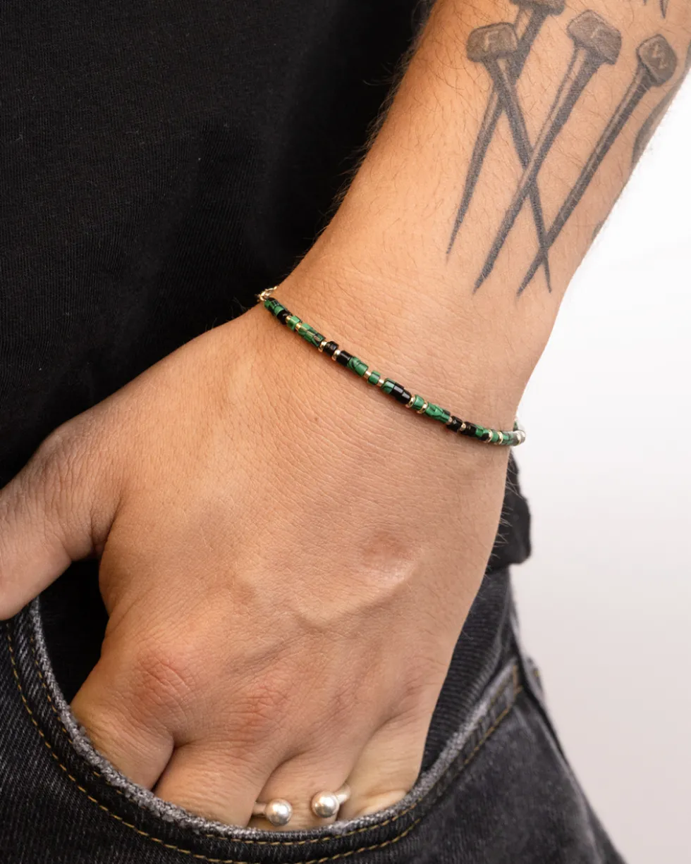 BRACCIALE CILINDRI MINI VERDI PLACCATO ORO