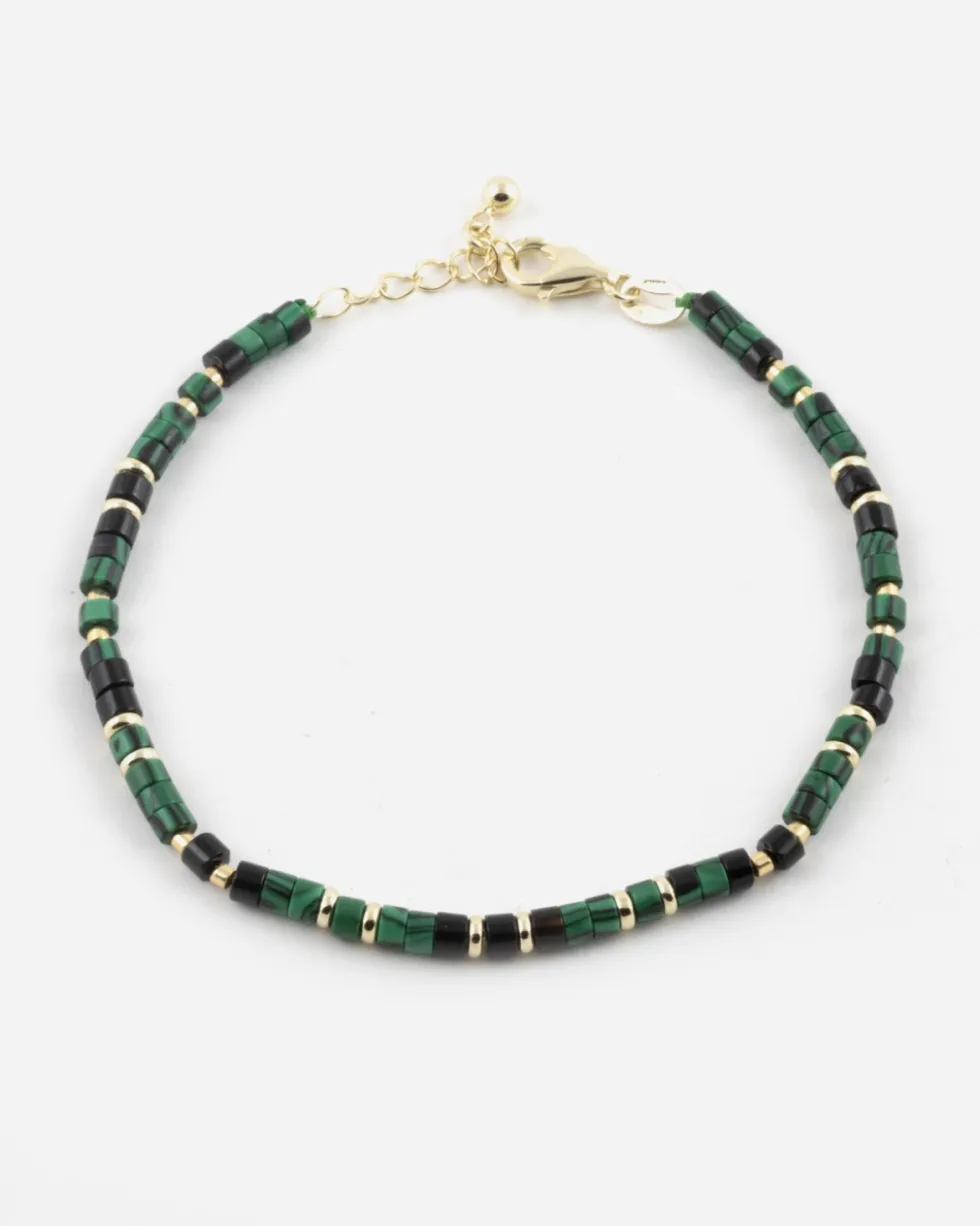 BRACCIALE CILINDRI MINI VERDI PLACCATO ORO