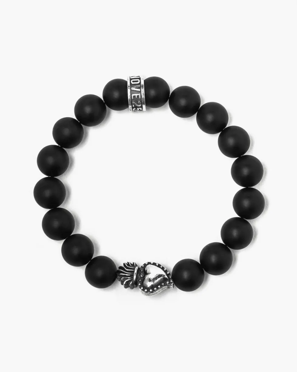 BRACCIALE CON PIETRE AGATA NERA 080 E CUORE EX-VOTO