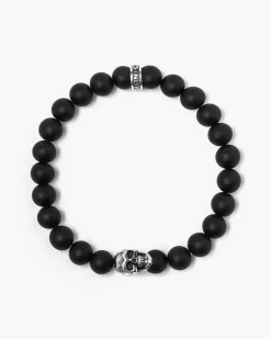 BRACCIALE CON PIETRE AGATA NERA 080 E TESCHIO PICCOLO