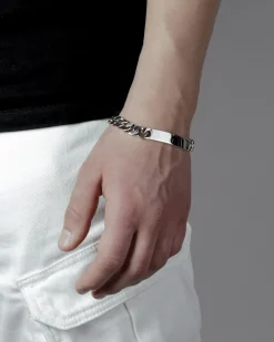 BRACCIALE GRUMETTA QUADRATA CON TARGA FILO 300 IN ARGENTO