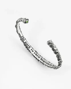 BRACCIALE RIGIDO FOGLIE CON BRILLANTE VERDE