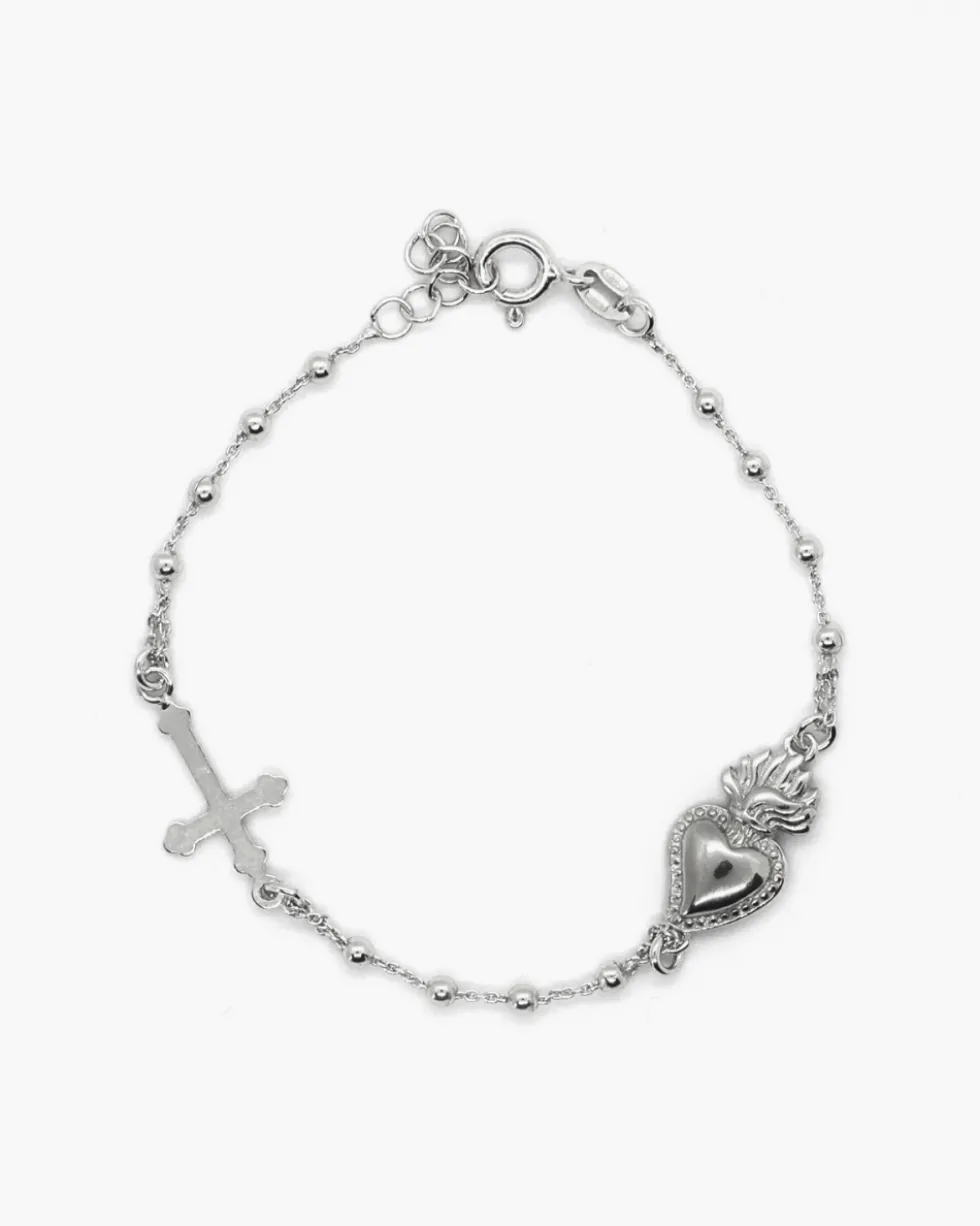 BRACCIALE ROSARIO CUORE EX-VOTO E CROCE GOTICA