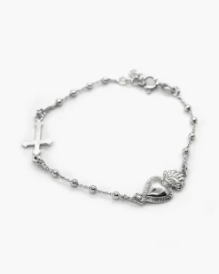 BRACCIALE ROSARIO CUORE EX-VOTO E CROCE GOTICA